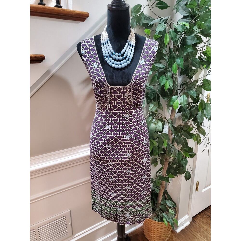 M.S.S.P Women's Purple Polyester Square Neck Sleeveless Knee Length Dress Size L